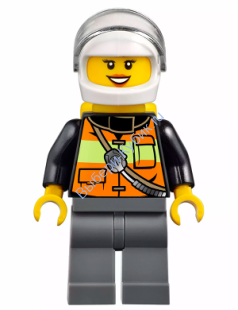 Минифигурка Лего Сити  -  Fire - Reflective Stripe Vest with Pockets and Shoulder Strap, White Helmet, Yellow Air Tanks, Peach Lips