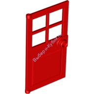 Деталь Лего Дверь 1 х 4 х 6 С Четырьмя Окнами И Штырьком - Ручкой Цвет Красный