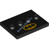 Деталь Лего Плитка Модифицированная 3 х 4 с 4 Штырьками по Центру с Логотипом Бэтмена Цвет Черный