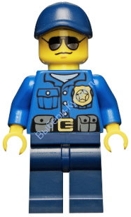 Минифигурка Лего Сити - Police - City Officer, Gold Badge, Dark Blue Cap with Hole, Sunglasses