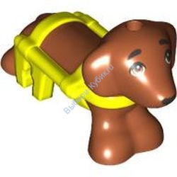 Деталь Лего Собака Такса На Неоново-Желтой Инвалидной Повозке БЕЗ КОЛЕС Цвет Темно-Оранжевый