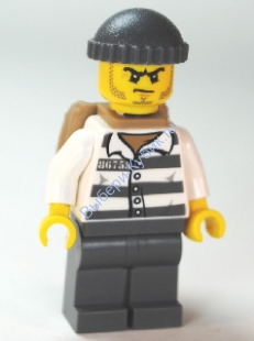 минифигурка лего сити - Police - Jail Prisoner 86753 Prison Stripes, Dark Bluish Gray Knit Cap, Backpack,