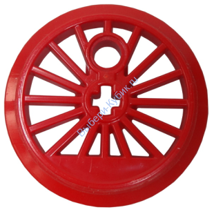 Деталь Лего Колесо для Поезда со Спицами Отверстием под Ось Technic и противовесом, диаметр 37 мм.  Цвет Красный
