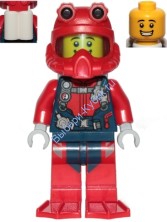 Scuba Diver - Male, Open Mouth Smile, Red Helmet, White Airtanks, Red Flippers