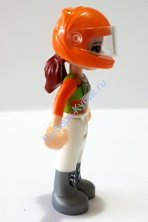 Friends Mia, White Trousers, Lime and Orange Racing Jacket, Orange Racing Helmet with Dark Red Ponytail