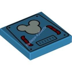 Деталь Лего Плитка 2 х 2 С Логотипом Микки Маус Цвет Темно-Лазурный