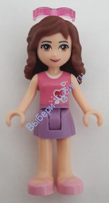 Friends Olivia, Medium Lavender Skirt, Dark Pink Top with Hearts and White Undershirt, Lab Safety Glasses