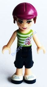 Friends Mia, Dark Blue Cropped Trousers, Lime and White Striped Top, Helmet