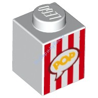 Деталь Лего Кубик С Рисунком 1 х 1 "ПОП" / Попкорн Цвет Белый