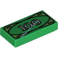 Деталь Лего Плитка 1 х 2 с 100 Dollar Bill Money Цвет Зеленый