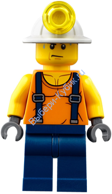 Miner - Shirt with Straps, Dark Blue Legs, Mining Helmet, Sweat Drops