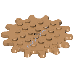 Деталь Лего Пластина Модифицированная 6 х 6 С 14 Зубчатыми Зубьями / Шестерня Цвет Карамельный