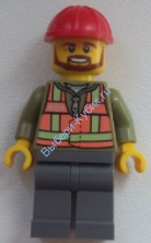 Light Orange Safety Vest, Dark Bluish Gray Legs, Red Construction Helmet, Brown Beard