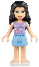 Friends Emma, Bright Light Blue Skirt, Medium Violet Top with Flowers