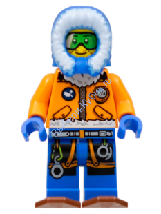  Минифигурка лего Сити - Исследователь Арктики, мужчина в зеленых очках и снегоступах 