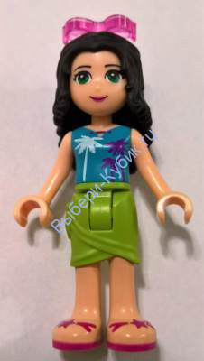 Friends Emma, Lime Wrap Skirt, Medium Azure Top with Palm Tree Pattern, Trans-Dark Pink Sunglasses