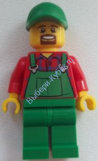 Overalls Farmer Green, Green Cap with Hole, Brown Moustache and Goatee
