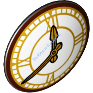 Деталь Лего Круглый Щит С Закругленным Фасадом С Часами С Золотыми Стрелками И Римскими Цифрами Цвет Черный