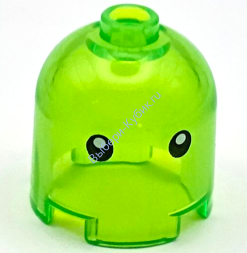 Деталь Лего Кубик Круглый 2 х 2 х 1 2/3 Верх Купола - Пустотелый Штырек С Рисунком Цвет Прозрачно-Ярко-Зеленый