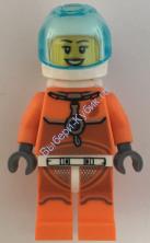 Astronaut - Female, Orange Spacesuit with Dark Bluish Gray Lines, Trans Light Blue Large Visor, Open Mouth Smile