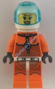 Astronaut - Female, Orange Spacesuit with Dark Bluish Gray Lines, Trans Light Blue Large Visor, Open Mouth Smile