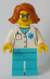 Doctor - EMT Star of Life, Medium Azure Legs, Dark Orange Female Hair Short Swept Sideways, Glasses