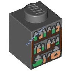 Деталь Лего Кубик 1 х 1 С Рисунком Бутылок С Зельем Цвет Темно-Серый