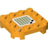 Деталь Лего Пластина Модифицированная 4 x 4 с Закругленными Углами и 4 Ножками С Рисунком Цвет Ярко-Светло-Оранжевый