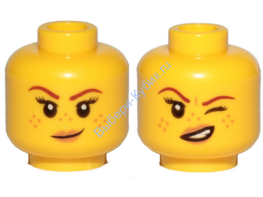 Деталь Лего Голова Минифигурки Двусторонняя Женская Цвет Желтый