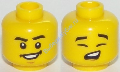 Деталь Лего Голова Минифигурки Мужская Двухсторонняя Цвет Желтый