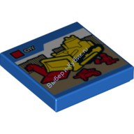 Деталь Лего Плитка 2 X 2 С Рисунком Lego Бульдозера И Надписью 'City' Цвет Синий