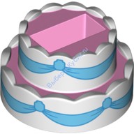 Деталь Лего Двухслойный Торт С Белой Глазурью И Узором С Синими Лентами Цвет Ярко-Розовый