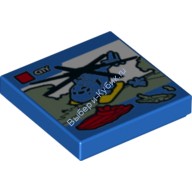 Деталь Лего Плитка 2 X 2 С Рисунком Lego Вертолета И Надписью 'City' Цвет Синий