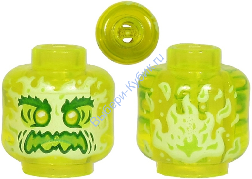 Деталь Лего Голова Минифигурки Цвет Прозрачно-Неоново-Зеленый 28621pb0003