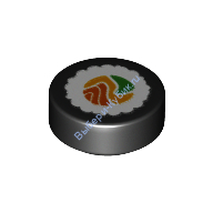 Деталь Лего Плитка Круглая 1 х 1 С Рисунком Суши Роллов Цвет Черный