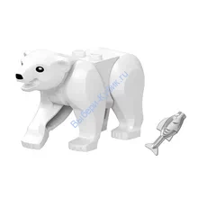 Деталь Аналог Совместимый С Лего Медведь С Рыбкой Цвет Белый