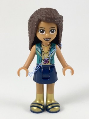 Friends Andrea, Dark Blue Skirt, Gold Top with Dark Turquoise Vest