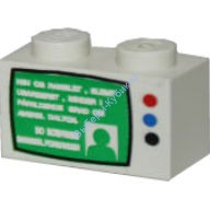 Деталь Лего Кубик С Рисунком 1 х 2 TV Экраном и 3 Кнопками Б\У Цвет Белый