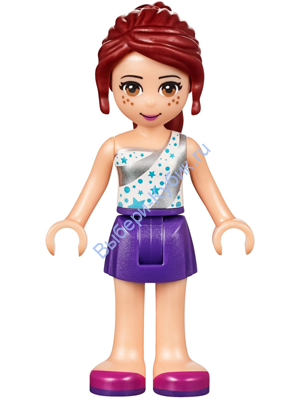 Friends Mia, Dark Purple Skirt, White One Shoulder Top with Stars