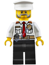 Fire Boat Captain - White Shirt with Red Tie, Badge, Belt, Black Legs, White Police Hat