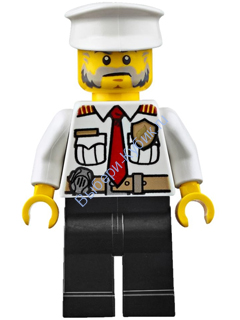 Fire Boat Captain - White Shirt with Red Tie, Badge, Belt, Black Legs, White Police Hat