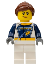 Минифигурка Лего Сити -  Водитель грузовика для перевозки драгстеров, логотип GEAR