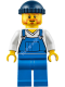 Fire Lighthouse Keeper - Overalls Blue over V-Neck Shirt, Blue Legs, Dark Blue Knit Cap