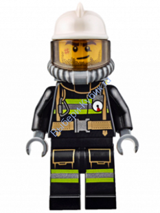 Fire - Reflective Stripes with Utility Belt, White Fire Helmet, Breathing Neck Gear with Airtanks, Trans Black Visor, Beard Stubble