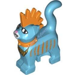 Деталь Лего Кошка С Рисунком И Оранжевым Ирокезом Цвет Умеренно-Лазурный