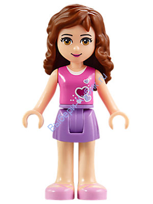 Friends Olivia, Medium Lavender Skirt, Dark Pink Top with Hearts and White Undershirt