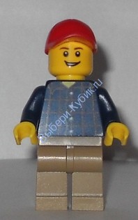 Plaid Button Shirt, Dark Tan Legs, Red Cap with Hole - Adult (31038)