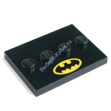 Деталь Лего Плитка Модифицированная 3 х 4 С 4 Штырьками По Центру С Логотипом Бэтмена Цвет Черный