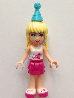 Friends Stephanie, Magenta Layered Skirt, White Top with Stars, Medium Azure Party Hat