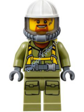 Volcano Explorer - Male Worker, Suit with Harness, Construction Helmet, Breathing Neck Gear with Yellow Airtanks, Trans-Black Visor, Goatee (30350)